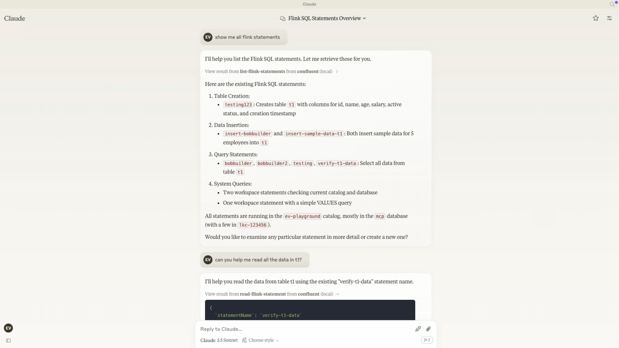 Prompt to Executing a Tool With Confluent's MCP Server